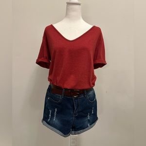 Deep V Neck Short Sleeve T Shirt